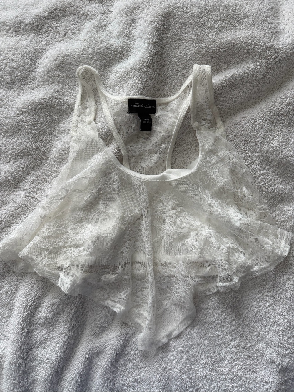 Seductions White Lace Racerback Crop Top size medium